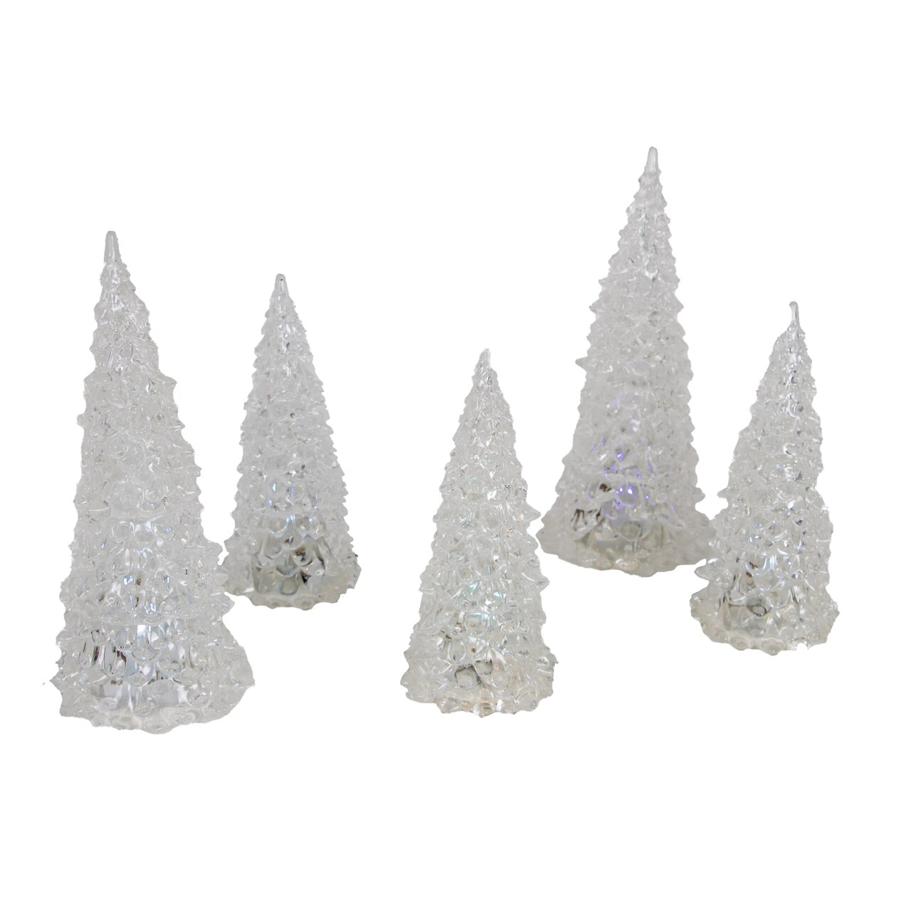 Roman Multicolor Illuminated Christmas Trees, Set of Five Translucent Acrylic Color Changing LED Lighted Trees for Indoor Use, Battery Powered